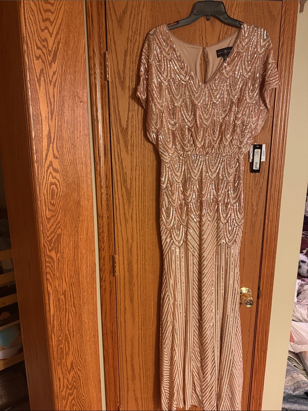 Embellished Blush Maxi Dress with Draped Bodice
